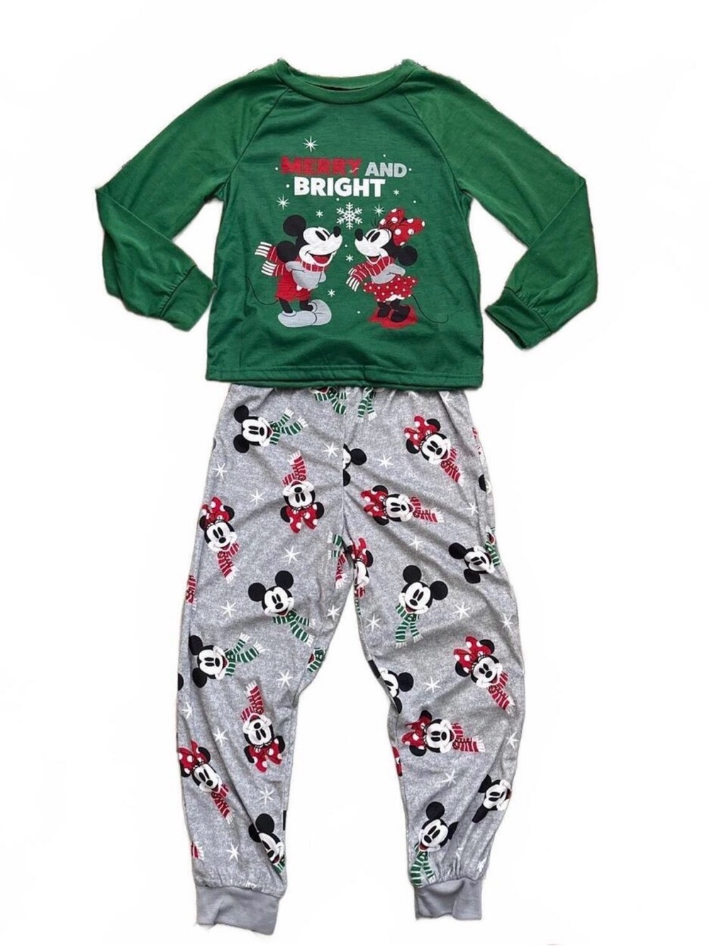 Disney Kids' Green and Gray Mickey & Minnie Holiday Pajama Set Size 3T